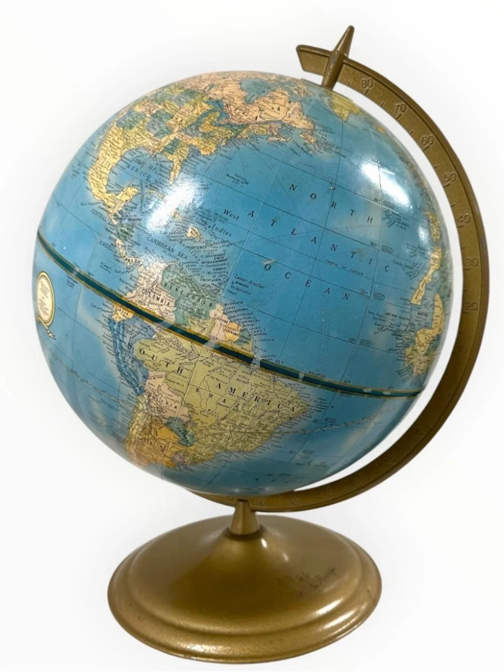 Vintage Cram’s Imperial C87 12” World Globe Blue Gold MCM Library Decor USA